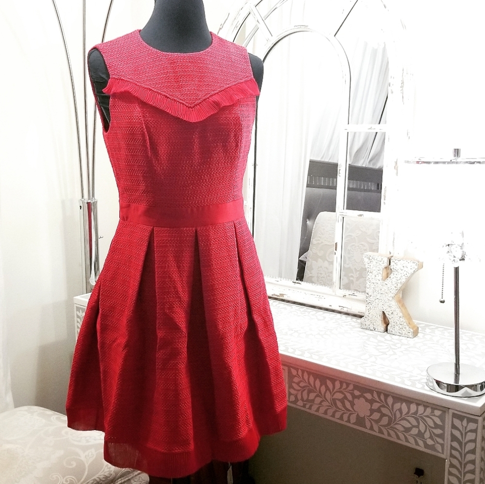🍒NWT🍒 TED BAKER TWEED RED SKATER DRESS